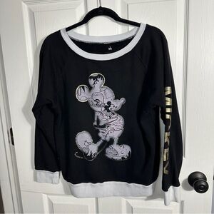 Disney Parks Mickey sweatshirt, criss cross‎ back, size L. Black/white. Graphic.